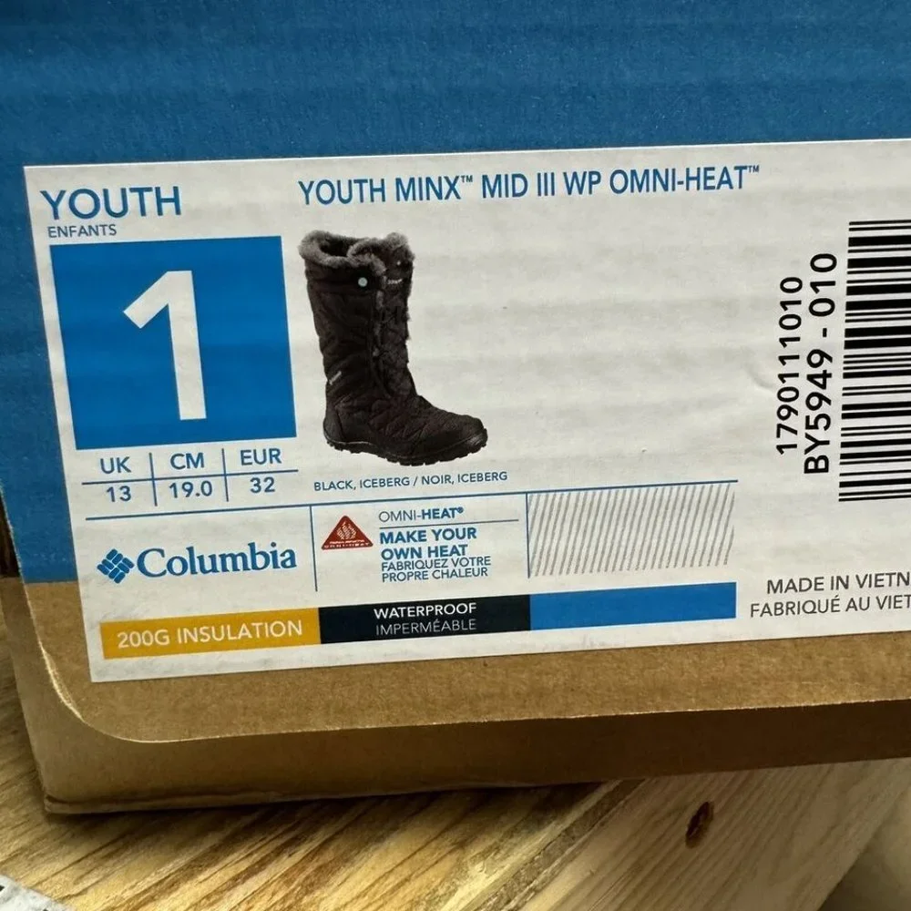 Columbia Youth Minx Mid III Waterproof Omni Heat Boot Black Size 1 M